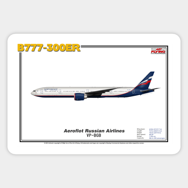 Boeing B777-300ER - Aeroflot Russian Airlines (Art Print) Sticker by TheArtofFlying